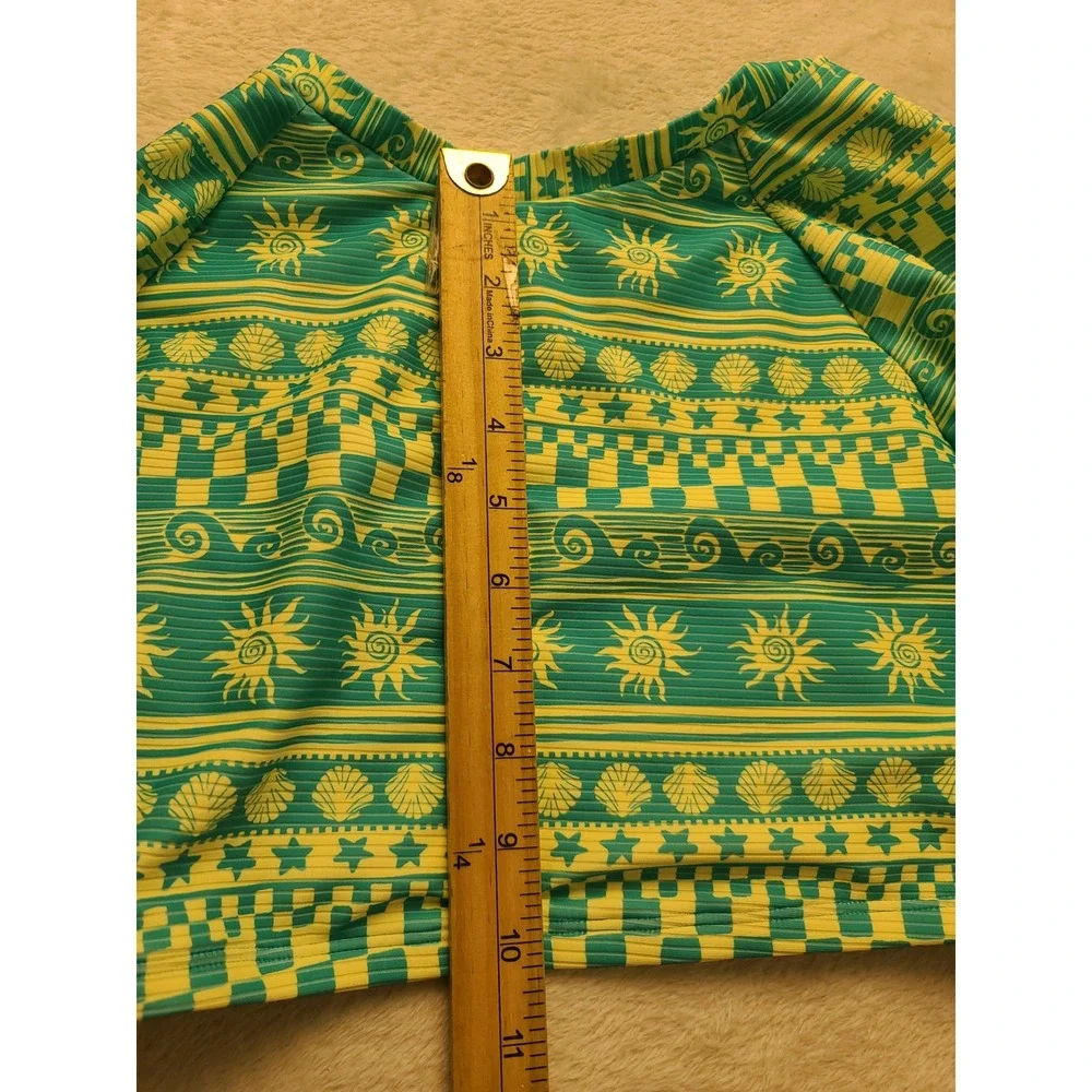 Cat & Jack Girls Rash Guard Swim Top Teal Yellow Sun Shell XXL 16/18 Sea Sun NWT